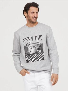 H&M Lady Liberty Crewneck Sweatshirt S 20.5” p2p Heather Gray EUC